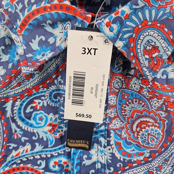NEW Cremieux Casual Shirt Men 3XT Tall Stretch‎ Paisley Short Sleeve Blue Red - Picture 3 of 11